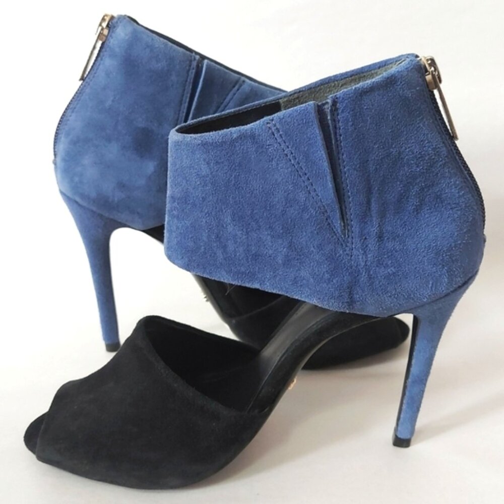 Schutz Peep-toe High Heels Size 7 Suede Colorblock Comfort Back Zipper Sandals - Picture 7 of 11